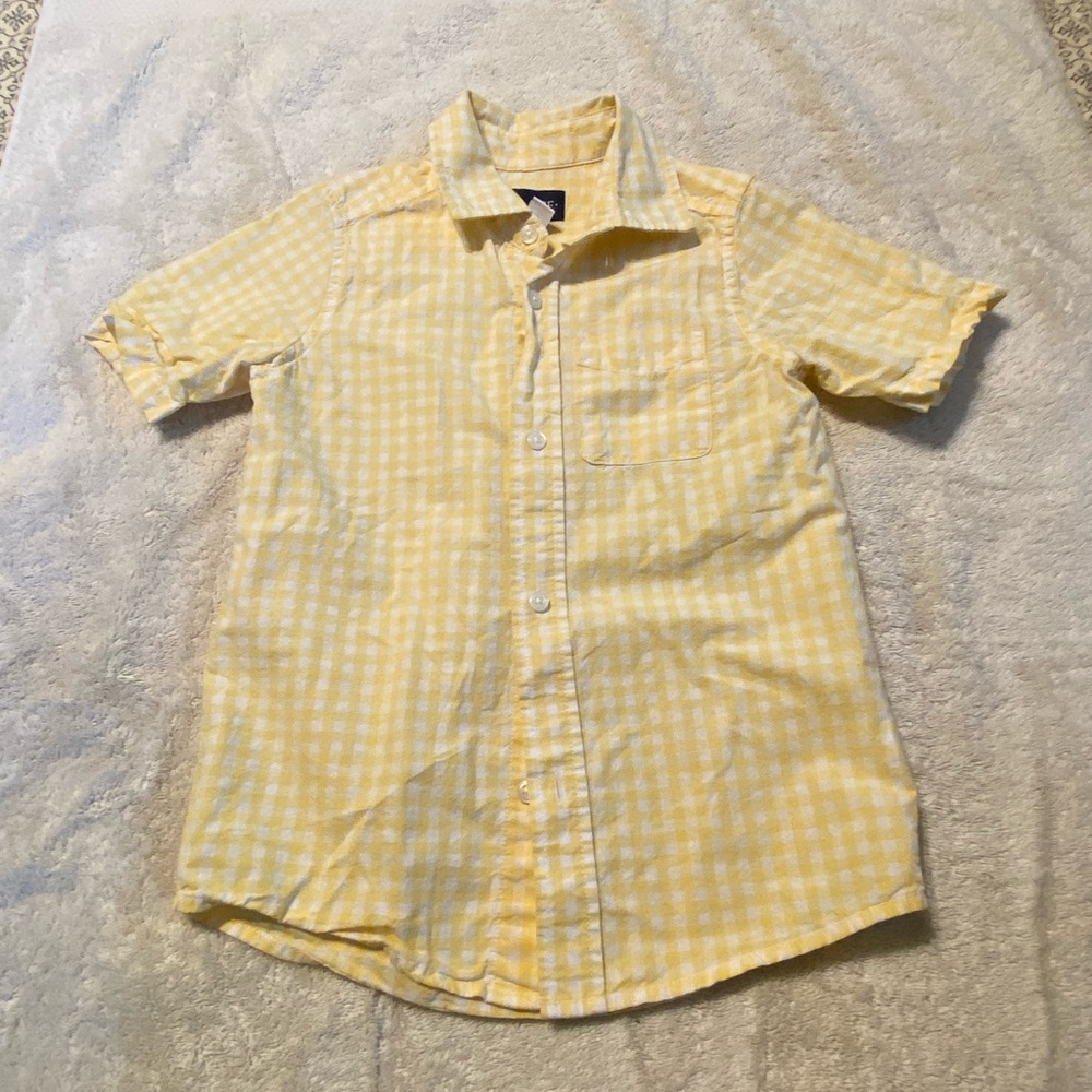 Boys Place size 5/6 yellow plaid short sleeve button up dress shirt